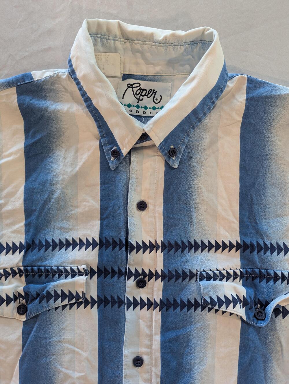 Roper Shirt Mens L Blue Striped Short Sleeve Button Up Western Pockets Southwest
